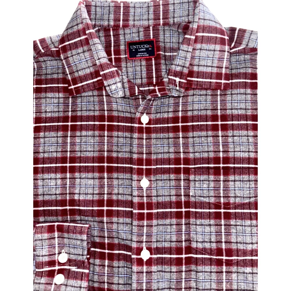 UNTUCKit Men’s Plaid Cabero Flannel Long Sleeve Button Down Large Gray/Red